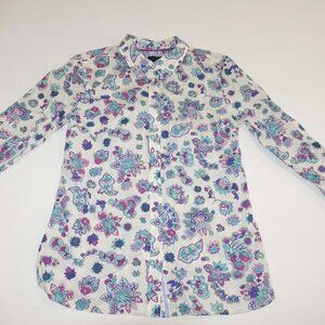 Talbots Women's Button Down Shirt Large Long Sleeves 100% Cotton Floral L